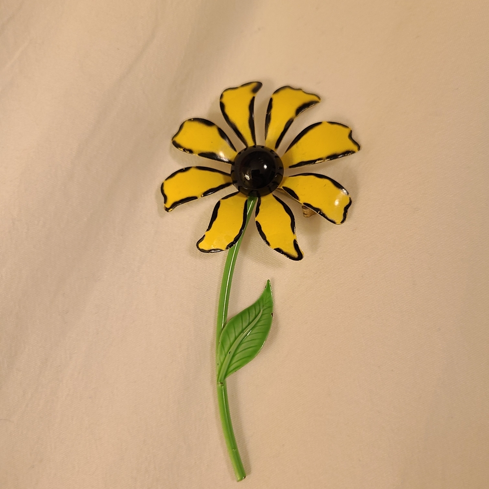 Enamel Yellow and Black Flower Brooch